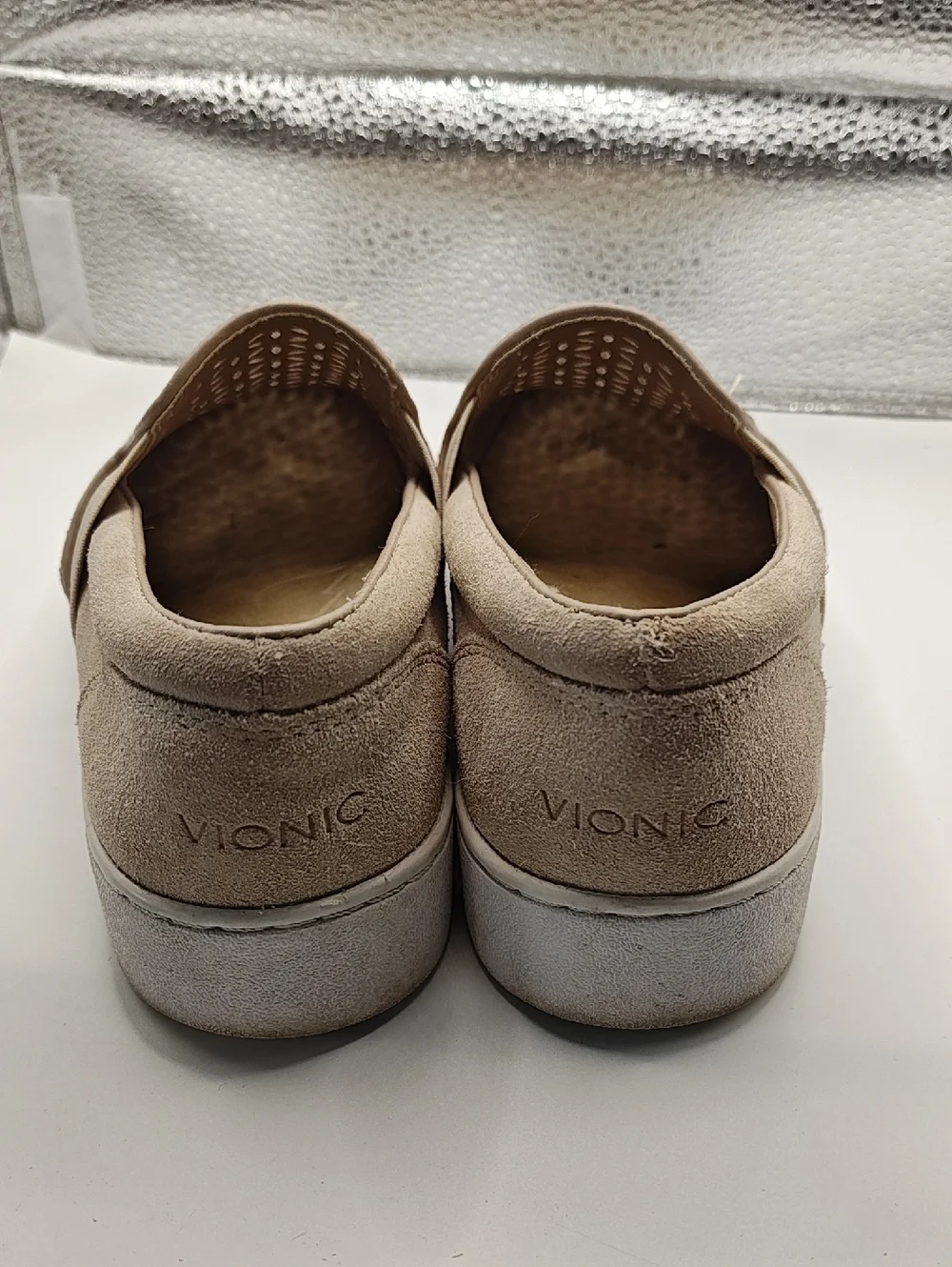 Vionic Women Shoes 6.5 Tan Suede Laser Cut Perforated Slip On Sneakers